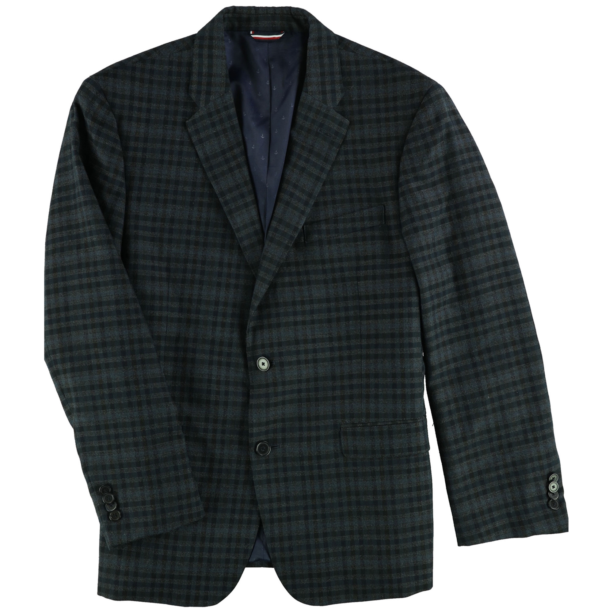 Tommy Hilfiger Mens Patterned Two Button Blazer Jacket, Blue, 42 Short